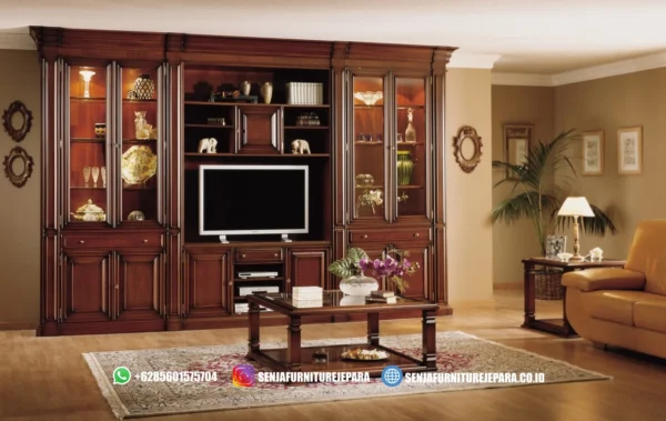 Almari Buku TV Minimalis Elegan Jati Jepara