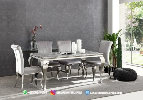 Meja Makan Marmer 6 Kursi Stainless Terbaru