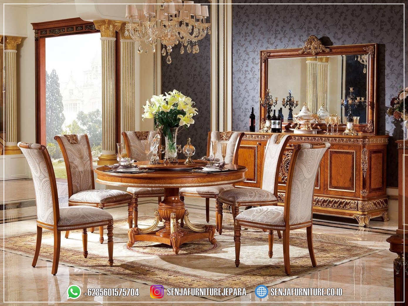 Luxury Meja Makan Klasik Bundar Davinci Kapasitas 6 Kursi Meja Makan Klasik, Meja Makan Mewah, Meja Makan Kayu Jati, Meja Makan Minimalis, Ruang Makan Mewah, Meja Makan Mewah 4 Kursi, Meja Makan Mewah 6 Kursi, Meja Makan Mewah 8 Kursi, Meja Makan Mewah 10 Kursi, Meja Makan Mewah 12 Kursi, Meja Makan Klasik Eropa, Kursi Makan Mewah, Meja Makan Jepara