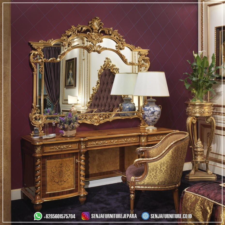 Elegant Meja Rias Mewah Klasik Finishing Golden Eropa Meja Rias Mewah, Meja Rias Klasik, Meja Rias Elegan, Meja Rias Kayu Jati, Meja Rias Minimalis, Meja Rias Ukir Jepara, Meja Rias Modern, Meja Rias Putih Duco, Meja Rias Gold, Meja Rias Terbaru, Meja Rias Cermin