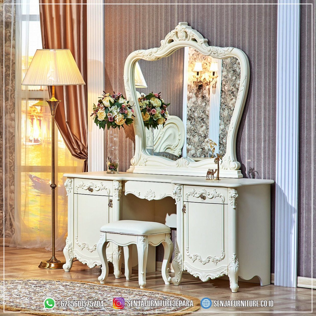 Gambar Meja Rias Mewah Cermin 1 Set Cat Putih Duco Meja Rias Mewah, Meja Rias Klasik, Meja Rias Elegan, Meja Rias Kayu Jati, Meja Rias Minimalis, Meja Rias Ukir Jepara, Meja Rias Modern, Meja Rias Kamar Tidur, Meja Rias Terbaru, Meja Rias Cermin