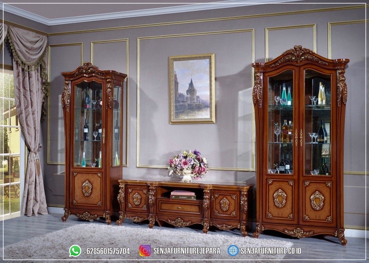 Lemari Meja Bufet TV Mewah 1 Set Davinci Klasik Style Bufet TV Mewah, Meja TV Mewah, Almari TV Mewah, Bufet TV Klasik, Bufet TV Minimalis, Bufet TV Kayu Jati, Bufet TV Ukir Jepara, Lemari Hias Klasik, Lemari Hias Mewah, Meja TV Minimalis, Lemari TV Kayu Jati