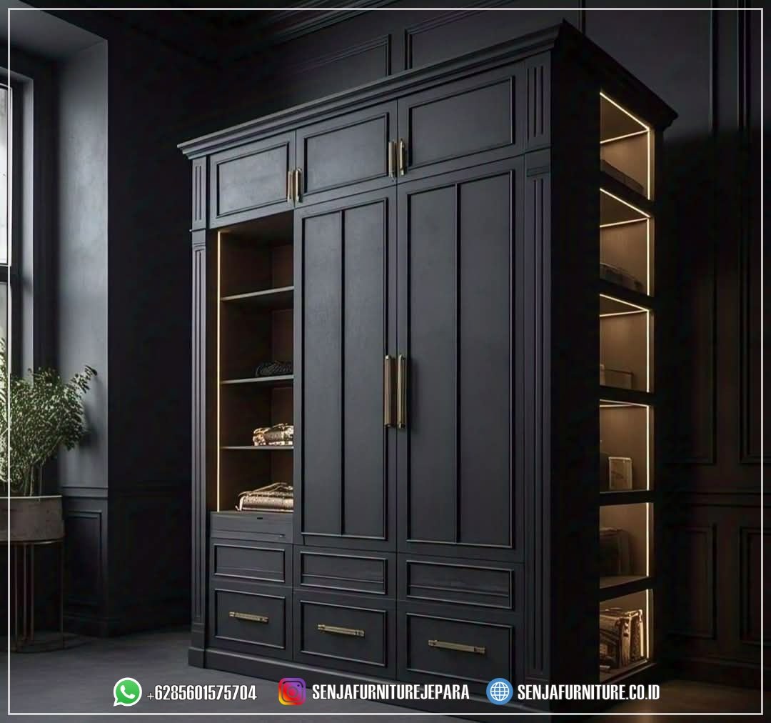 Lemari Pakaian Minimalis Wardrobe Full Black 100% Jati Solid Lemari Pakaian Minimalis, Lemari Pakaian Jati, Lemari Pakaian Mewah, Lemari Pakaian Klasik, Lemari Pakaian Ukir Jepara, Lemari Pakaian 3 Pintu, Lemari Pakaian 4 Pintu, Lemari Pakaian 5 Pintu, Lemari Pakaian 6 Pintu, Classic Wardrobe, Lemari Baju Jati, Walk In Closet