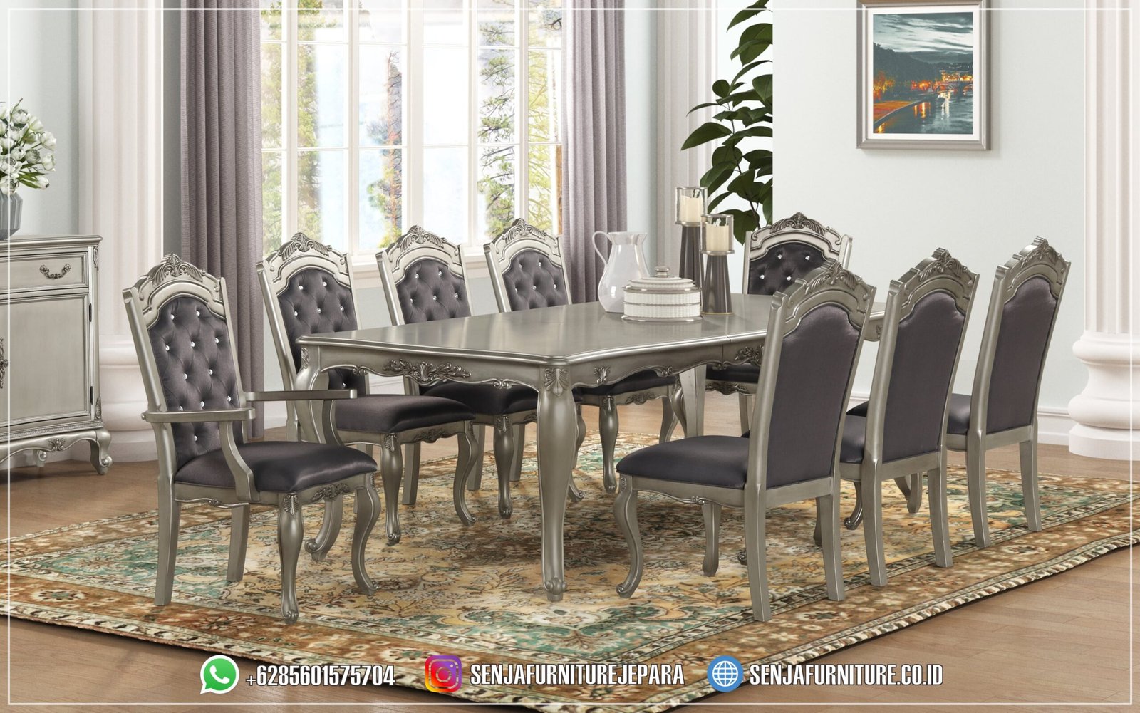 Koleksi Meja Makan Mewah 8 Kursi Ukir Jepara Premium Meja Makan Mewah, Meja Makan Klasik, Meja Makan Jati, Meja Makan Elegan, Meja Makan Ukir Jepara, Meja Makan Mewah 10 Kursi, Meja Makan Mewah 12 Kursi, Meja Makan Mewah 6 Kursi, Meja Makan Mewah 8 Kursi, Ruang Makan Mewah