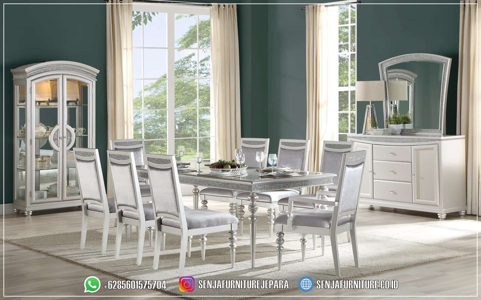 Meja Makan Mewah Modern Premium Crystal Glass Meja Makan Mewah, Meja Makan Klasik, Meja Makan Jati, Meja Makan Elegan, Meja Makan Ukir Jepara, Meja Makan Mewah 10 Kursi, Meja Makan Mewah 12 Kursi, Meja Makan Mewah 6 Kursi, Meja Makan Mewah 8 Kursi, Ruang Makan Mewah