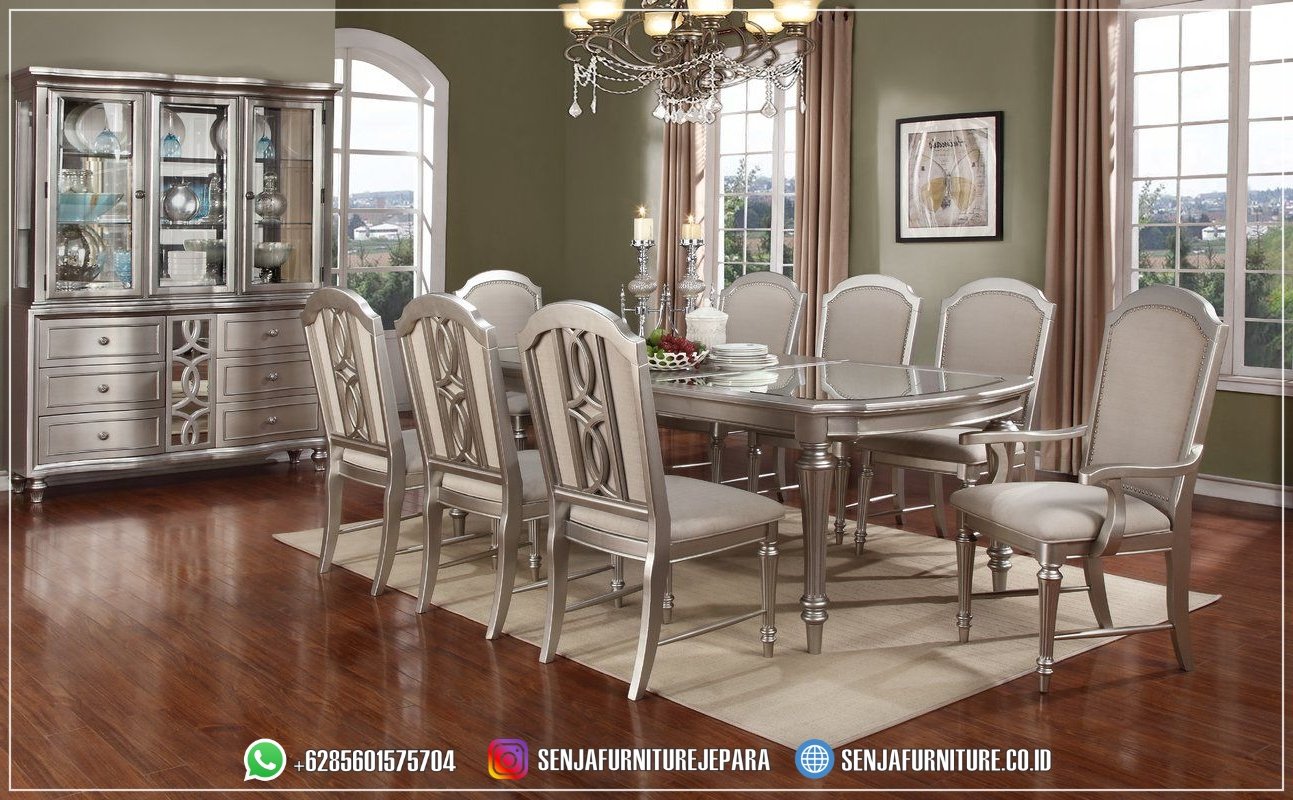 Set Meja Makan Mewah Elegan Klasik Eropa Silverstone Meja Makan Mewah, Meja Makan Klasik, Meja Makan Jati, Meja Makan Elegan, Meja Makan Ukir Jepara, Meja Makan Mewah 10 Kursi, Meja Makan Mewah 12 Kursi, Meja Makan Mewah 6 Kursi, Meja Makan Mewah 8 Kursi, Ruang Makan Mewah