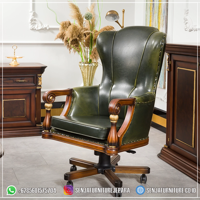 Prestige Kursi Kantor Direktur Klasik Warna Hijau Lumut kursi kantor direktur, kursi kerja kulit, kursi kantor kulit, kursi kerja presiden, kursi kerja kulit premium, kursi kantor mewah, kursi kulit asli, kursi kerja PU leather, kursi kerja hidrolik